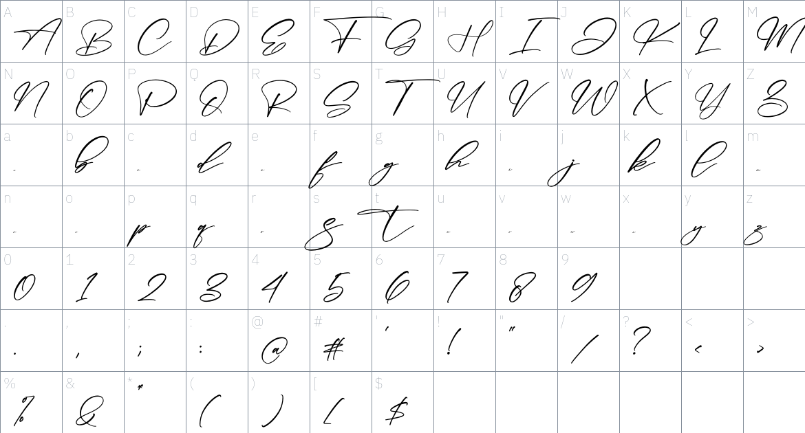 Ghalisha font Character Map