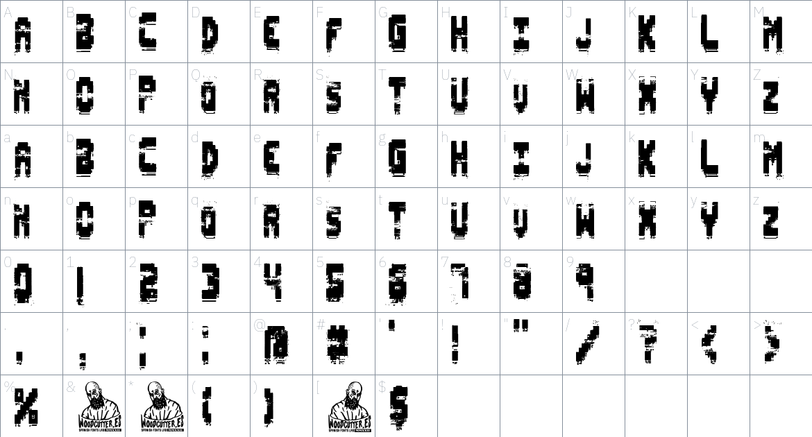 Pixel Destroyed font Character Map