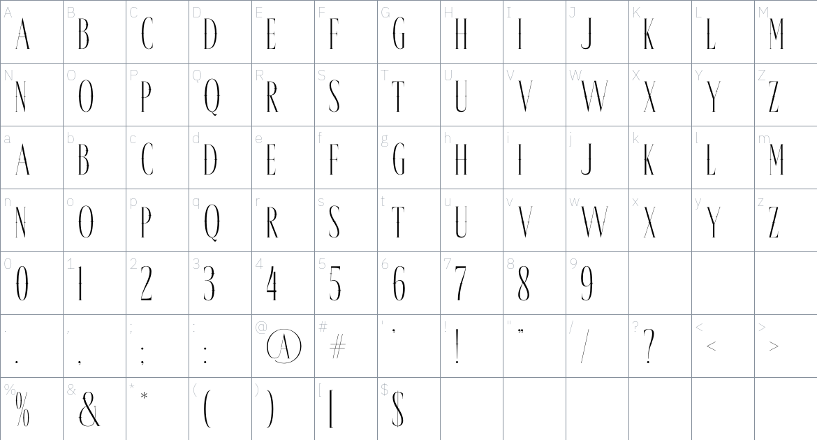 Galderon font Character Map