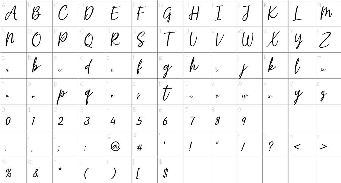 Misert Orida font Character Map