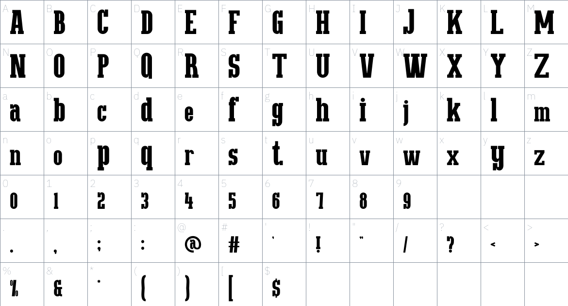 SLABORE font Character Map