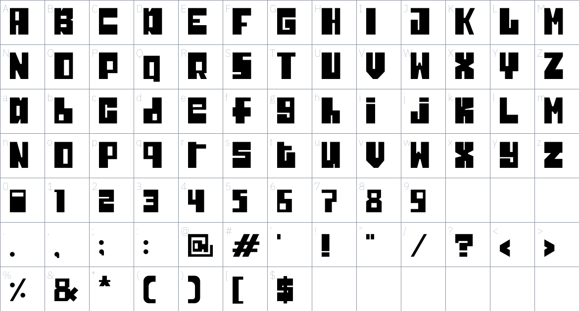 Jakusty Clean font Character Map