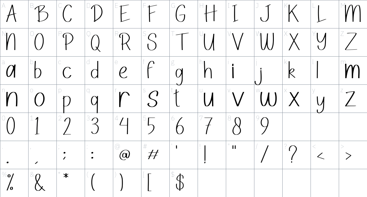 Barcialle font Character Map