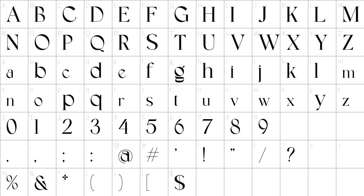 Greyson font Character Map