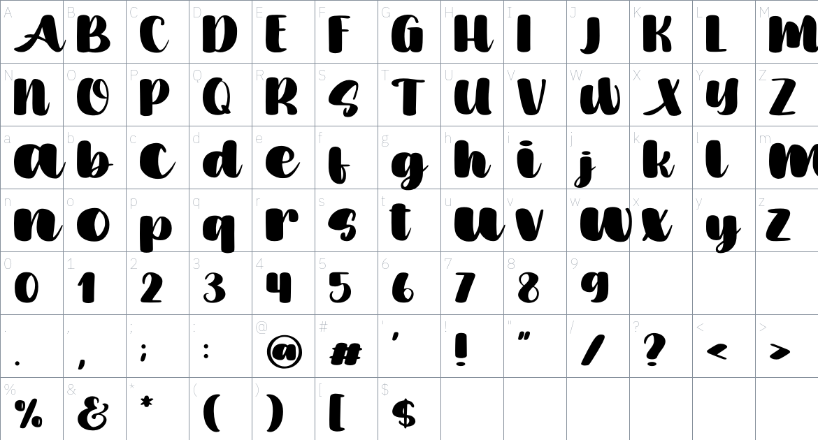 Adante font Character Map