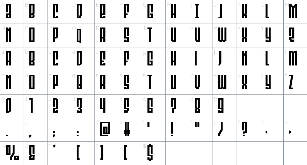 Templar Shield font Character Map