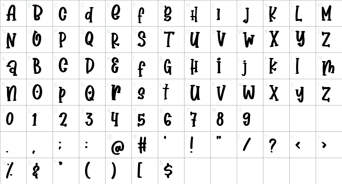 Spring Whisper font Character Map