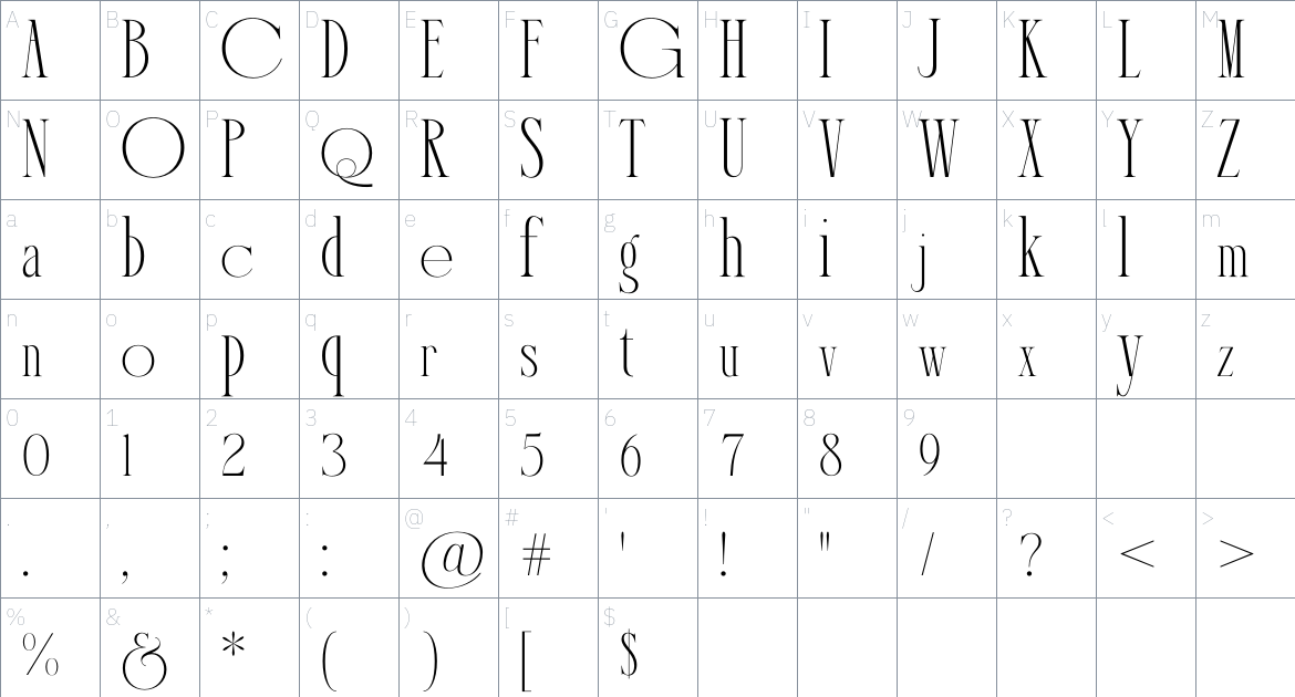 Bodera font Character Map