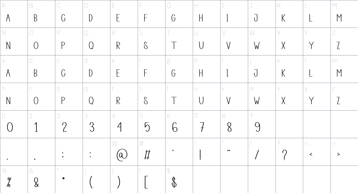 Sweper font Character Map