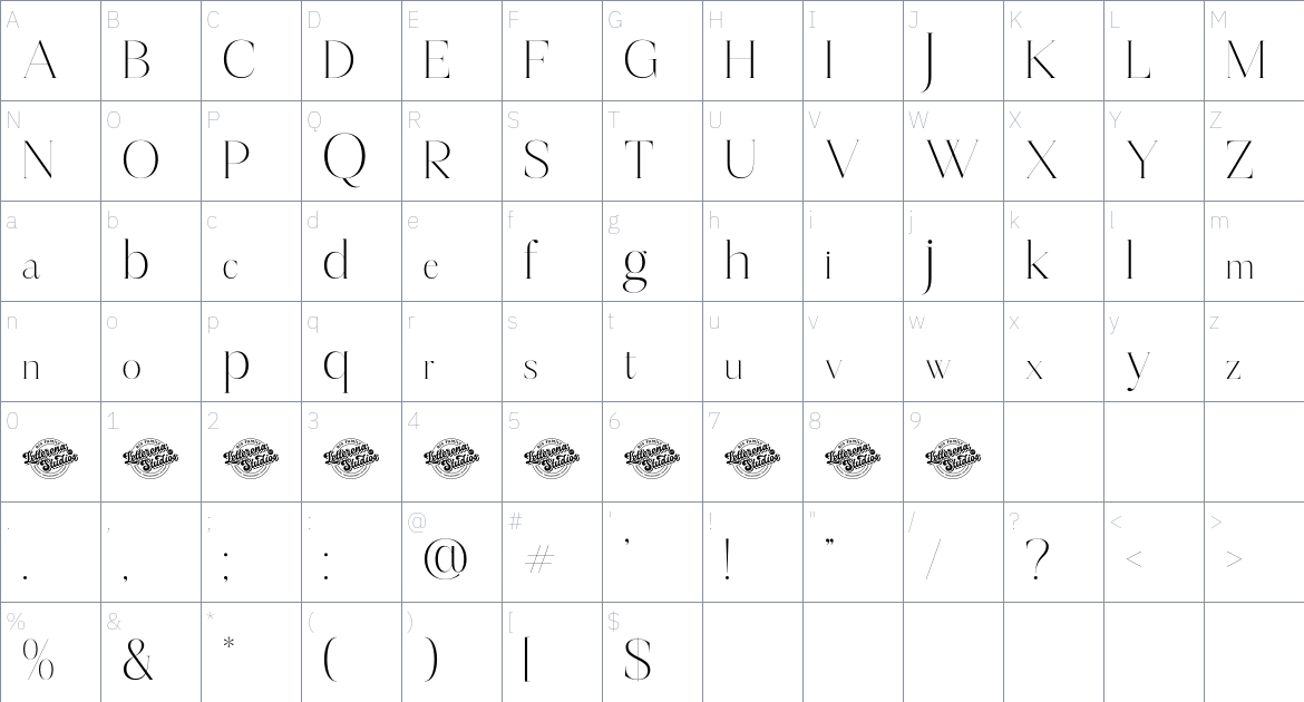 Mosbian font Character Map