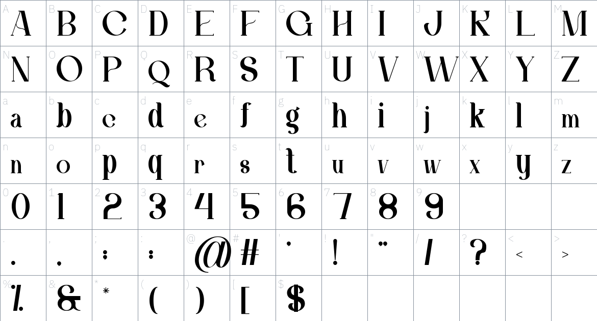 Aqira font Character Map