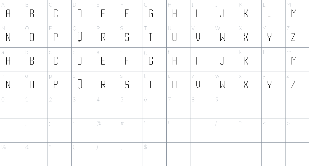 Touchscreen font Character Map