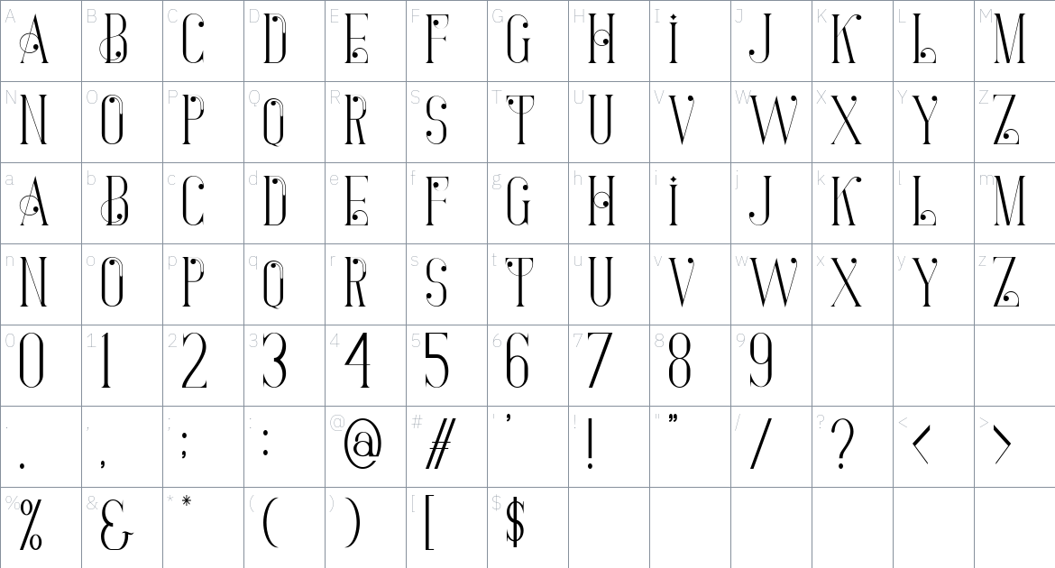 Largely Elegant font Character Map