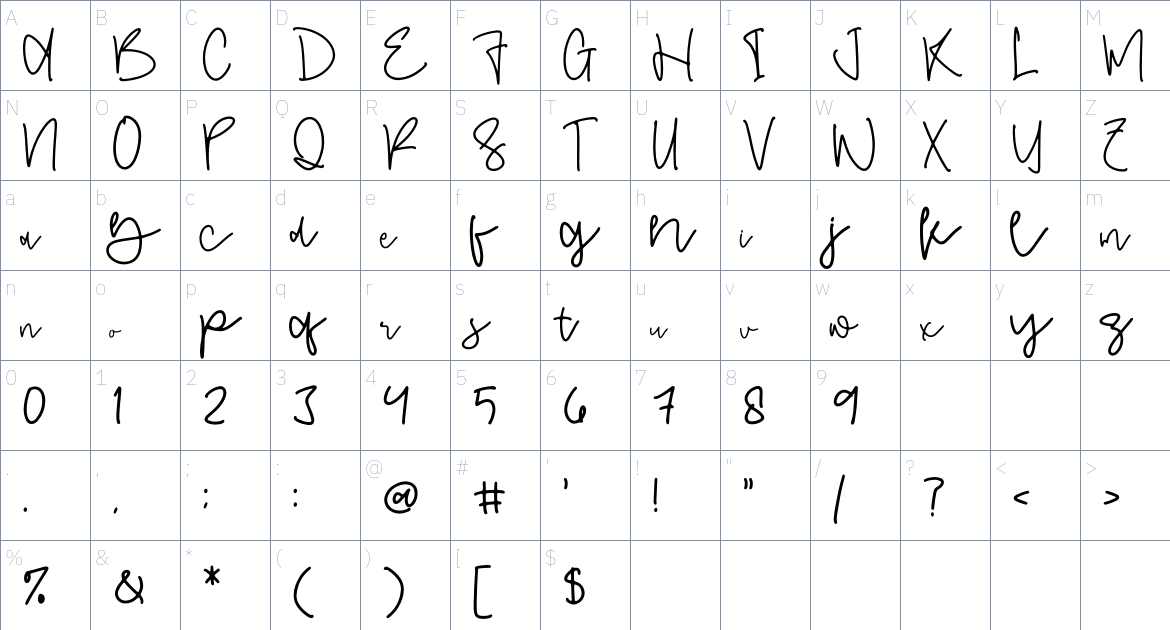 Belligna Sunkiss font Character Map