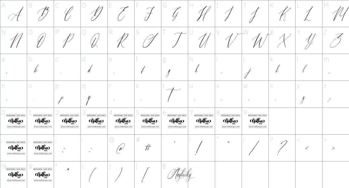 Staylucky font Character Map