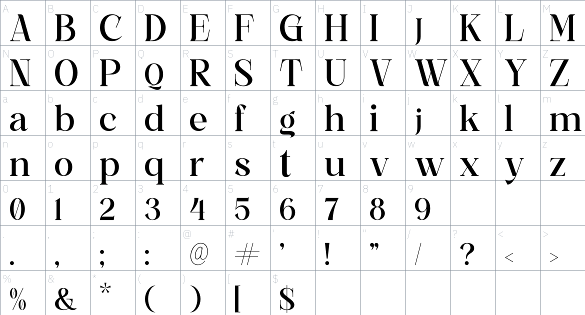 Galgine font Character Map