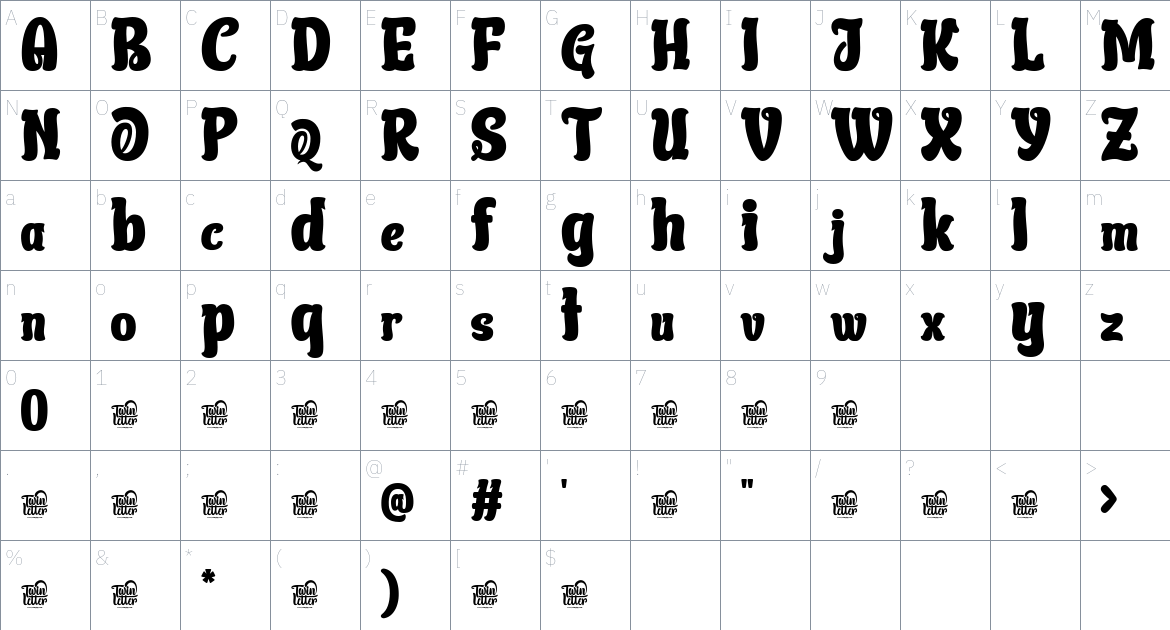 Qutcoy font Character Map