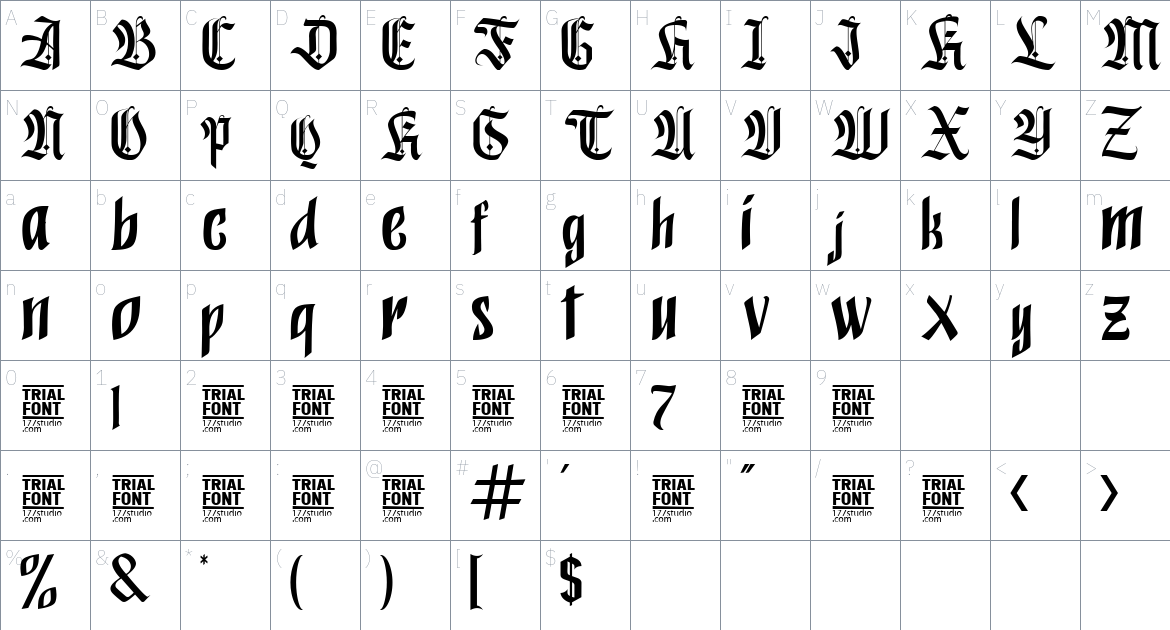 Power Nlackletter font Character Map