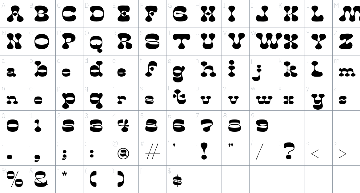 Barno Wooly font Character Map