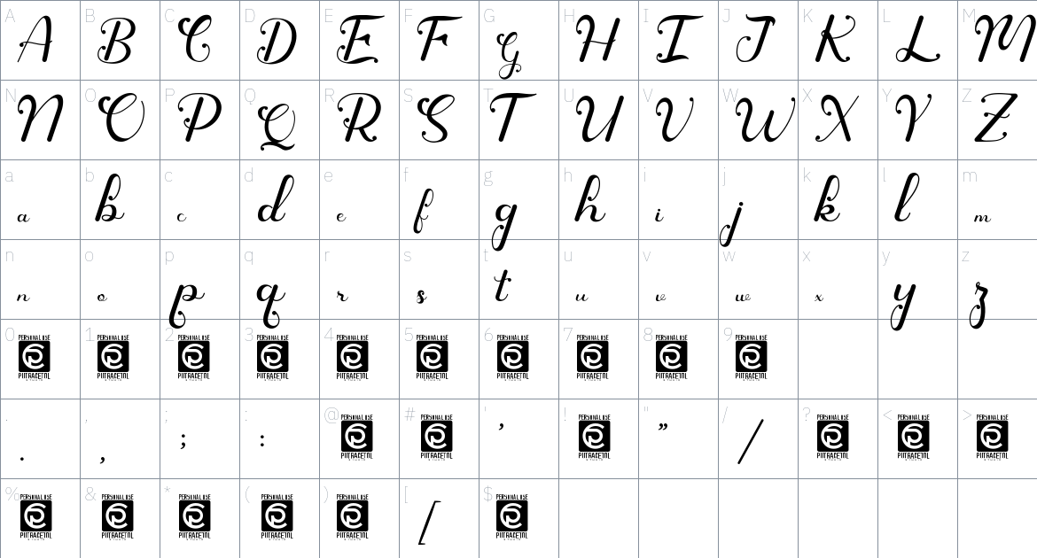 Qonitya Script font Character Map