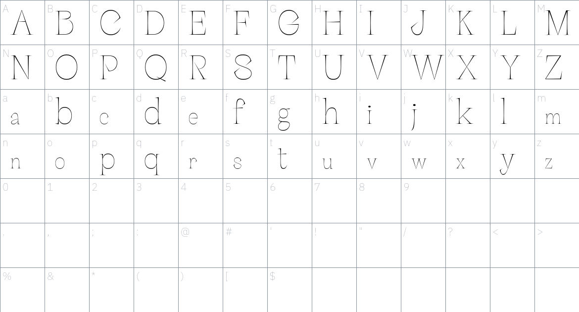 Palaise font Character Map