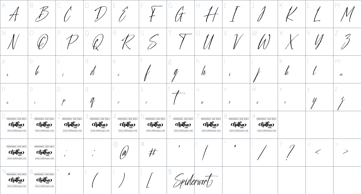 Spiderwort font Character Map