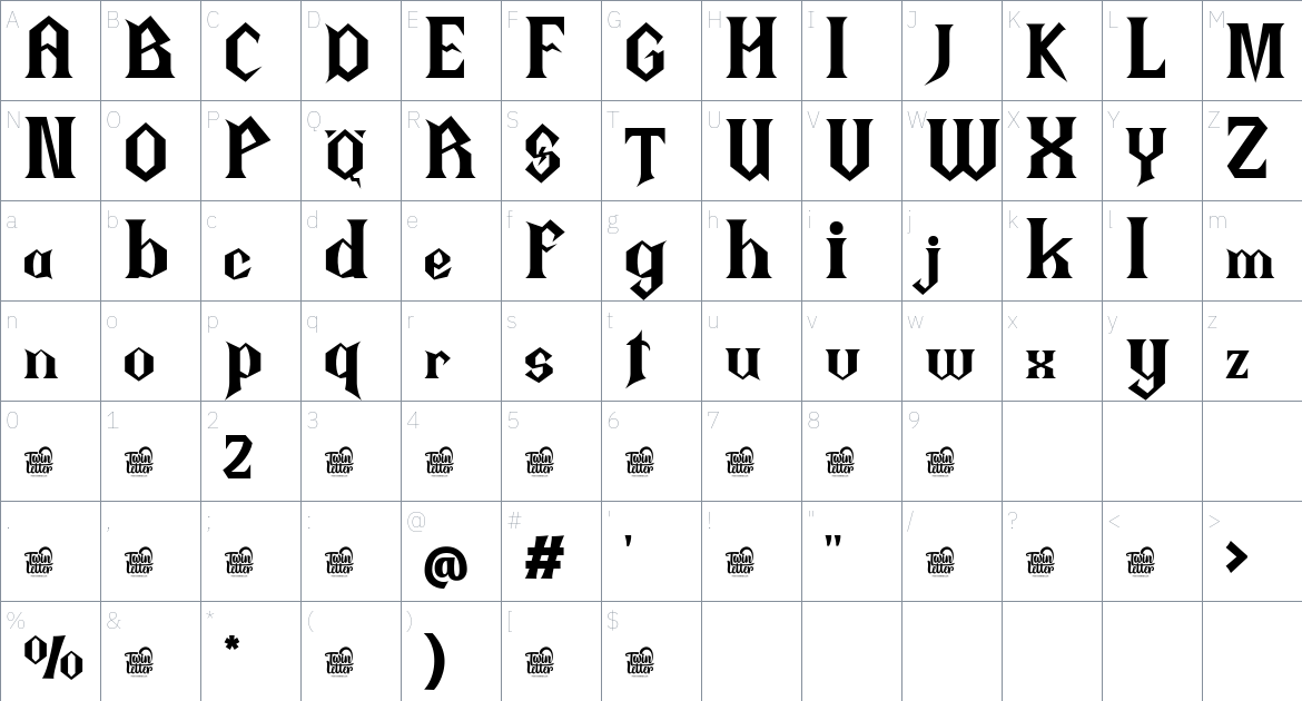 Thiqall font Character Map