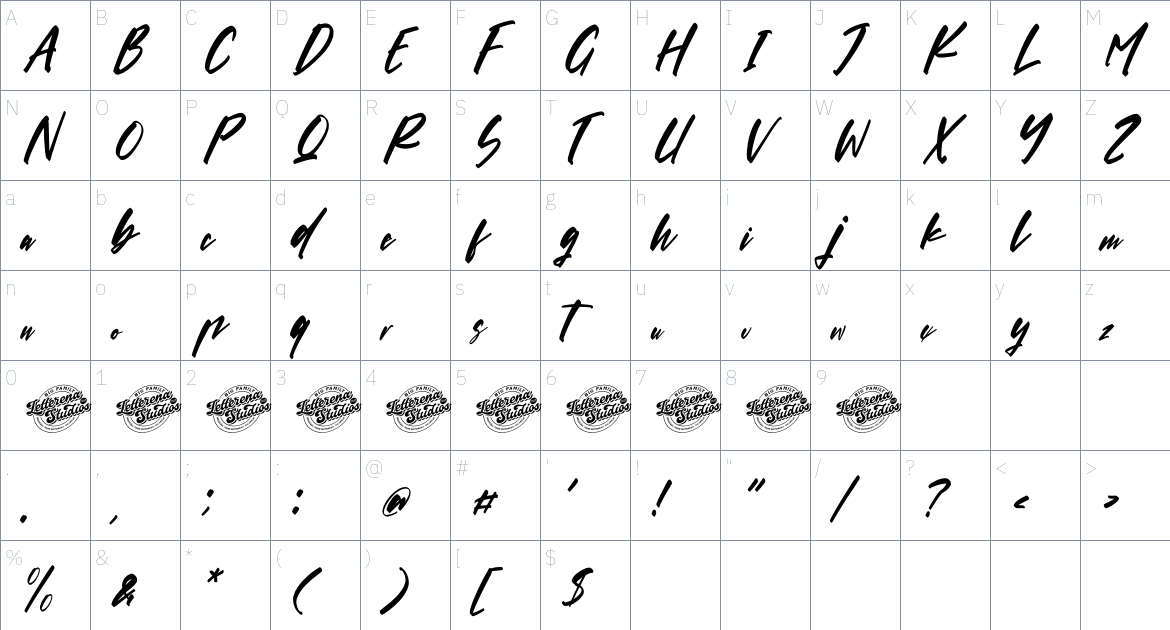 Shadows Highstter font Character Map