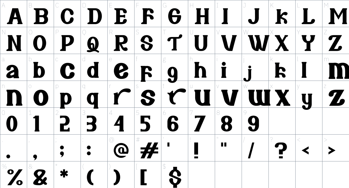 Bareno font Character Map