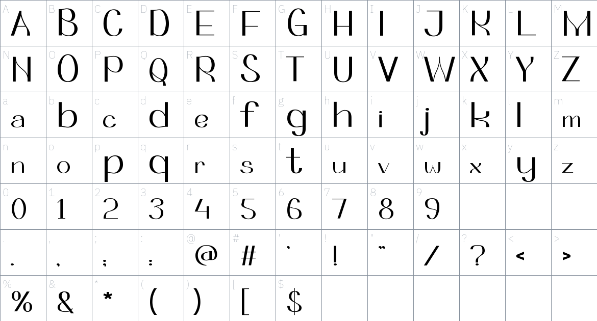 Mirabella font Character Map