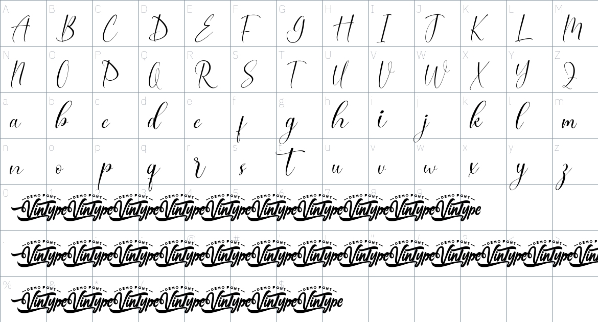 Sillverwatches font Character Map