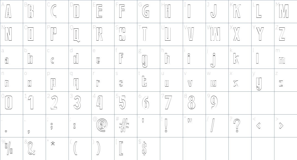 Dextrous font Character Map