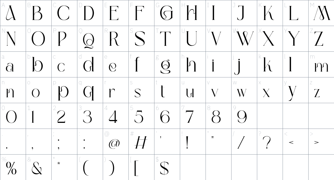 Beacon Aesthetic font Character Map