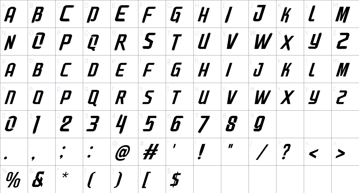 Hyperphantom font Character Map