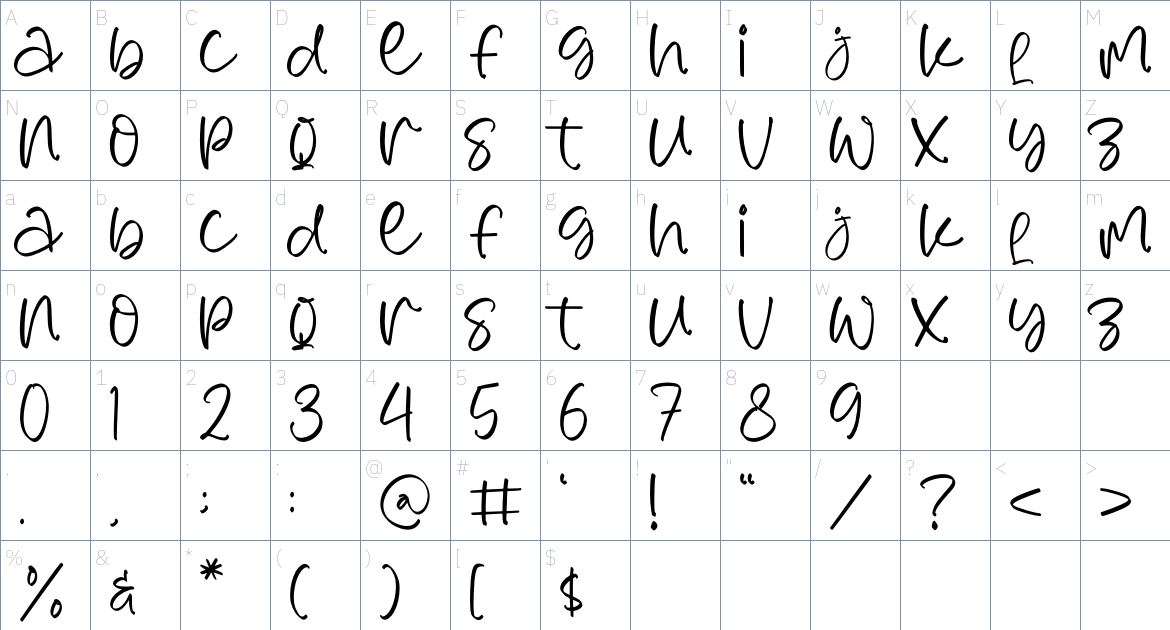 Tasikmoji font Character Map