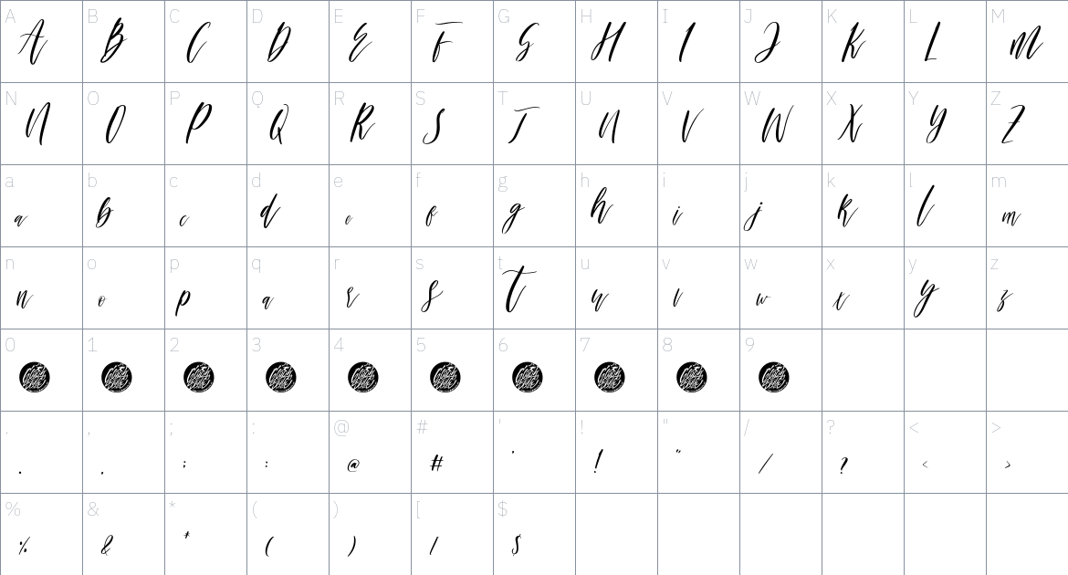 Ashley And Mellisa font Character Map