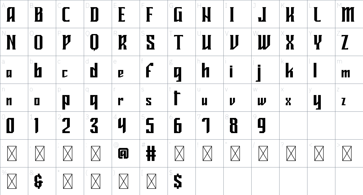 Mideltone Font Duo font Character Map