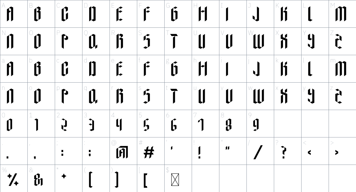 Abjad Font font Character Map