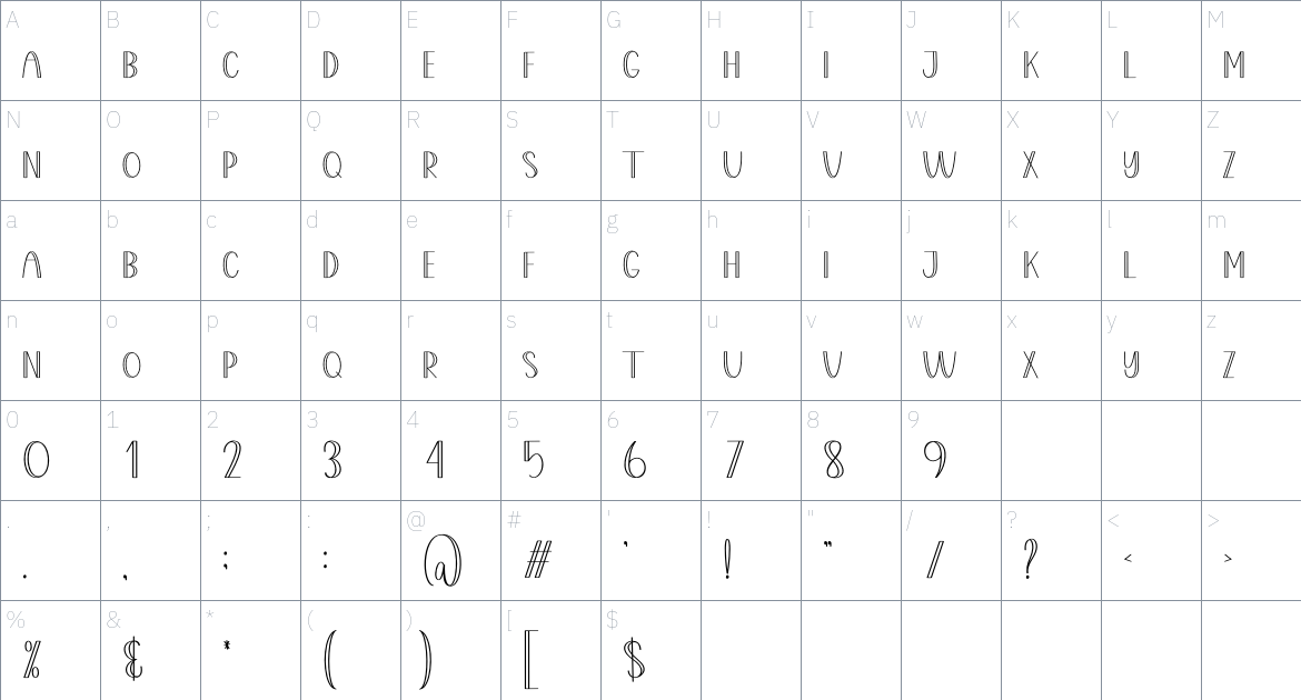 Camera font Character Map