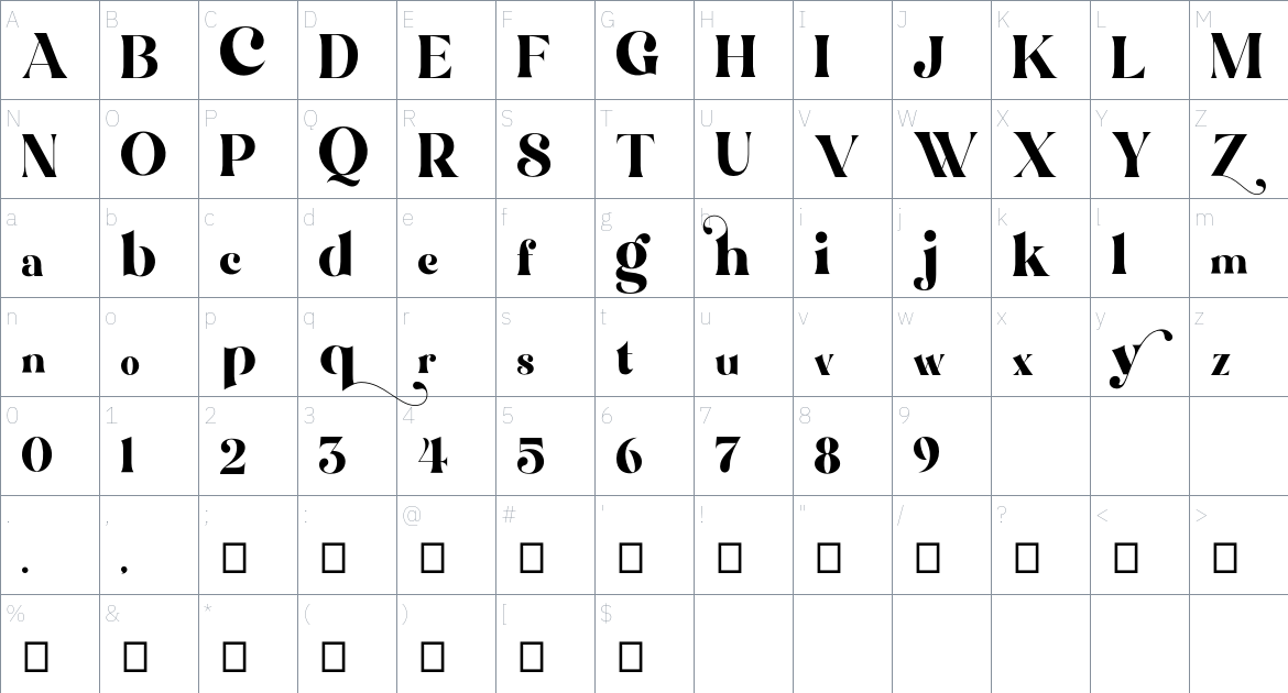 Zephyre Conquer font Character Map