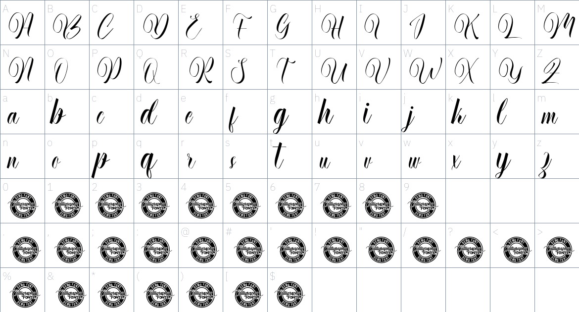 Belleriana font Character Map