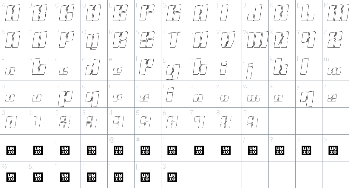 Abominio Outlined font Character Map