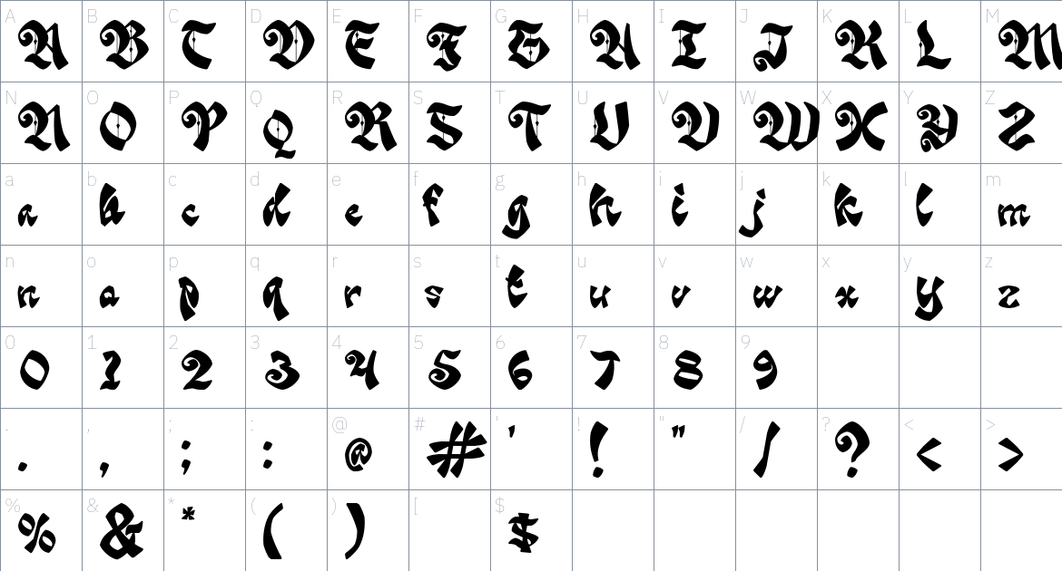 Conligh Blackletter font Character Map