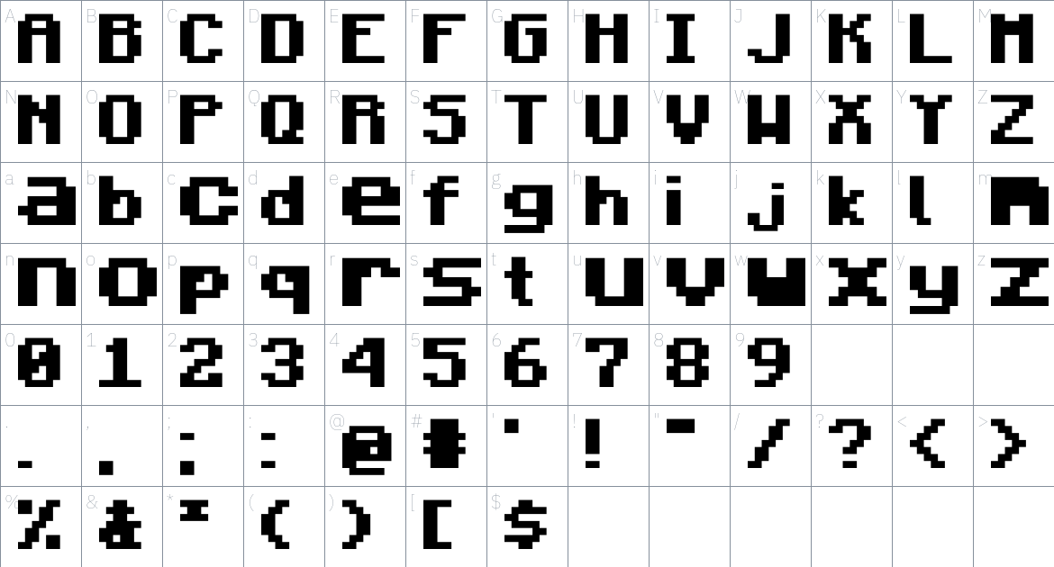 Minecraft Standard font Character Map