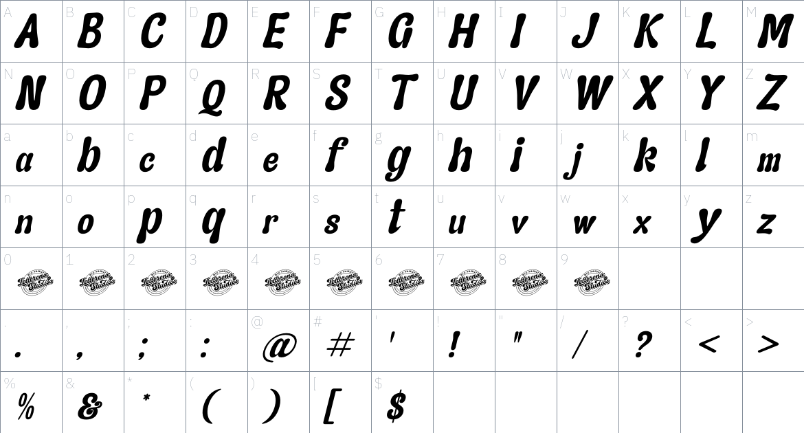 Asterah Quirkyn font Character Map