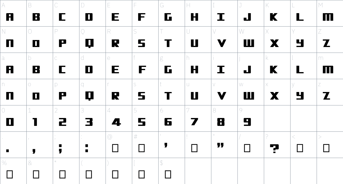 Airawat font Character Map