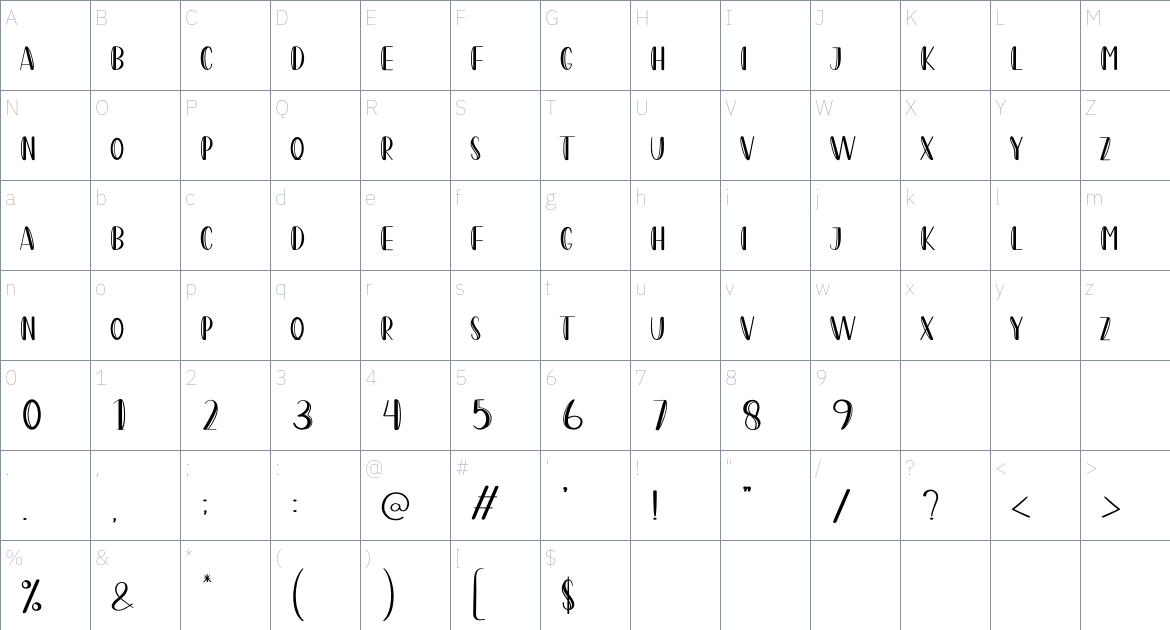 Airplane font Character Map