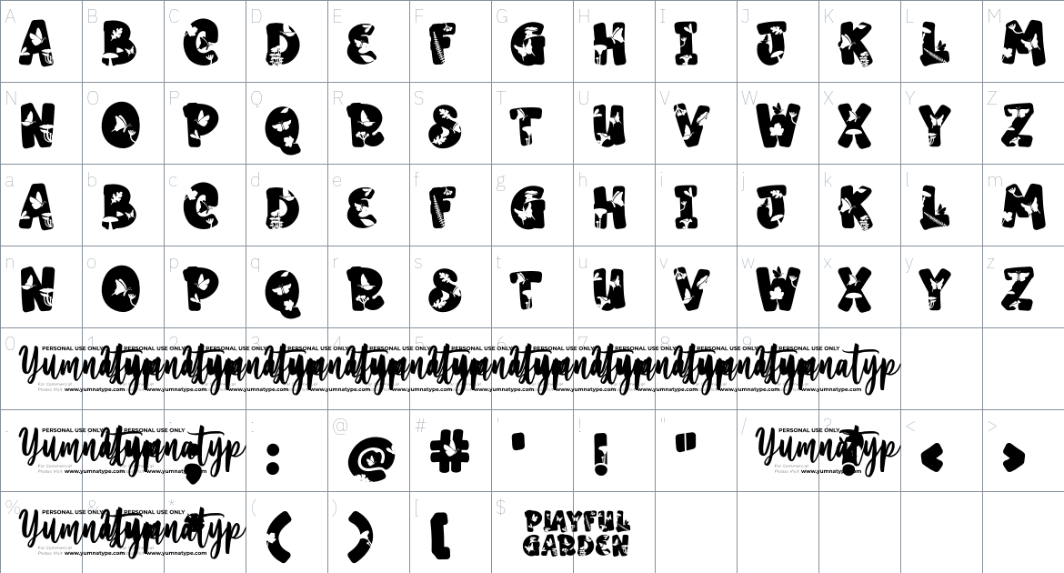 Playful Garden font Character Map