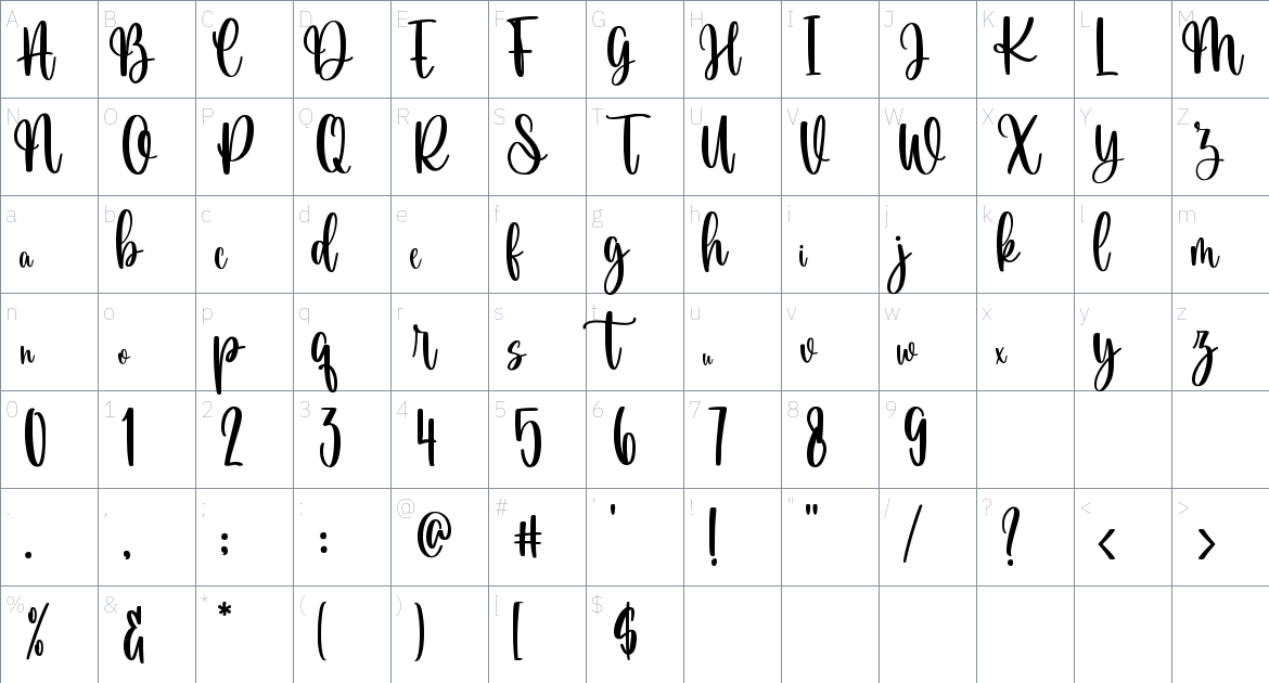 Snowfield font Character Map