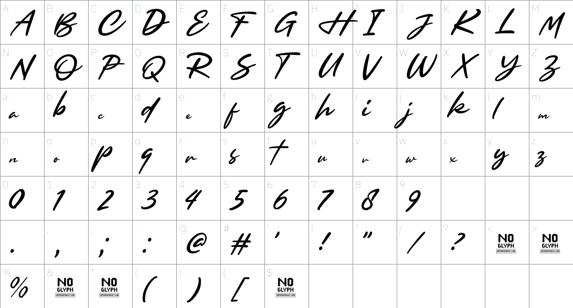 Browellay Synthya font Character Map